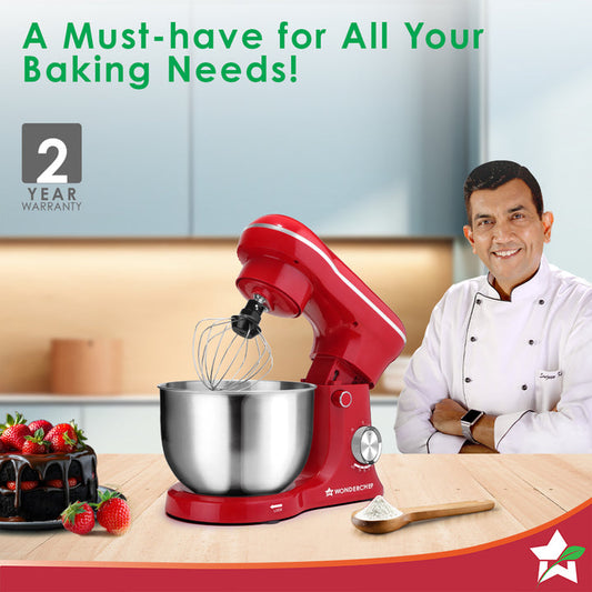 Regalia Neo Stand Mixer | 5.5L Stainless-steel Bowl | 10-speed Setting | 4 Attachments | Whisk, Whip, Beat, Mix | For Cake & Pizza Doughs, Creams, Salad Dressings, Eggs | 2 Year Warranty | Red