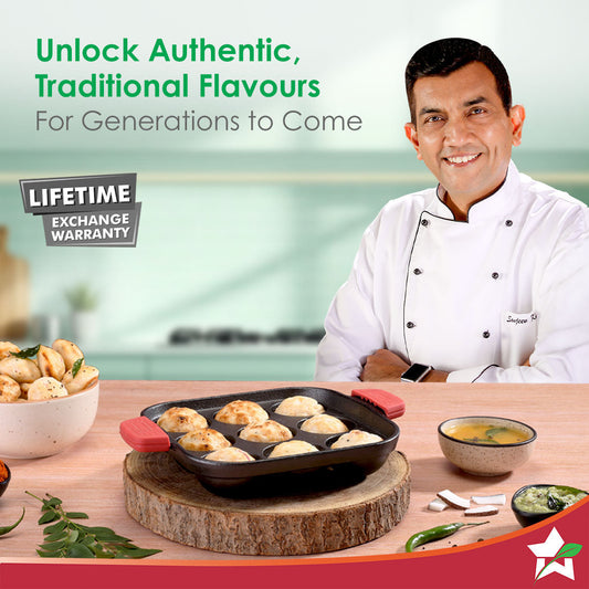 Forza Cast-iron Paniyarakal | Square | Made from Heavy-duty Cast-iron | For Paniyarams, Bondas | Naturally Non-stick | Uniform Heating, Slow Cooking | Chemical-free | Lifetime Warranty