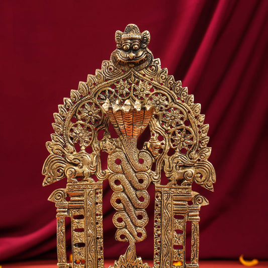 Brass Singhasan With Prabhavali Craft (10.5 Inch)