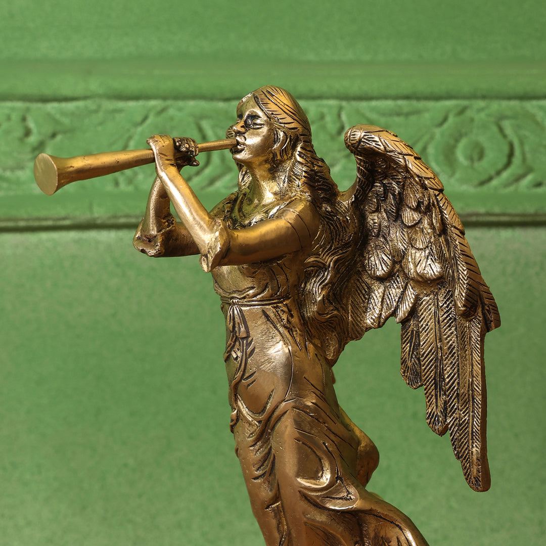 Brass Trumpet Blowing Angel Statue (10 Inch)