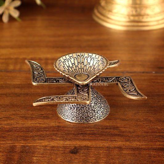 Brass Superfine Swastik Diya Oil Lamp with OM Carvings