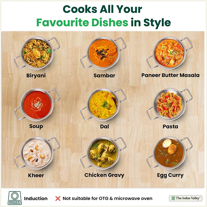 TurboCuk Tri-ply Stainless Steel Handi Casserole/ Biryani Cooking Pot+ Glass Lid, Premium Quality, 3 Layer Thick Body, 100% Toxin-free, Non-stick, Induction & Gas, 4L
