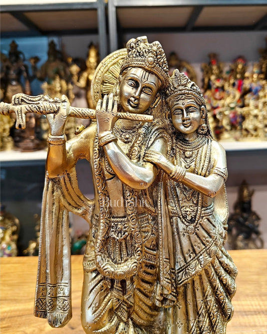 12-Inch Brass Radha Krishna Idol matte finish