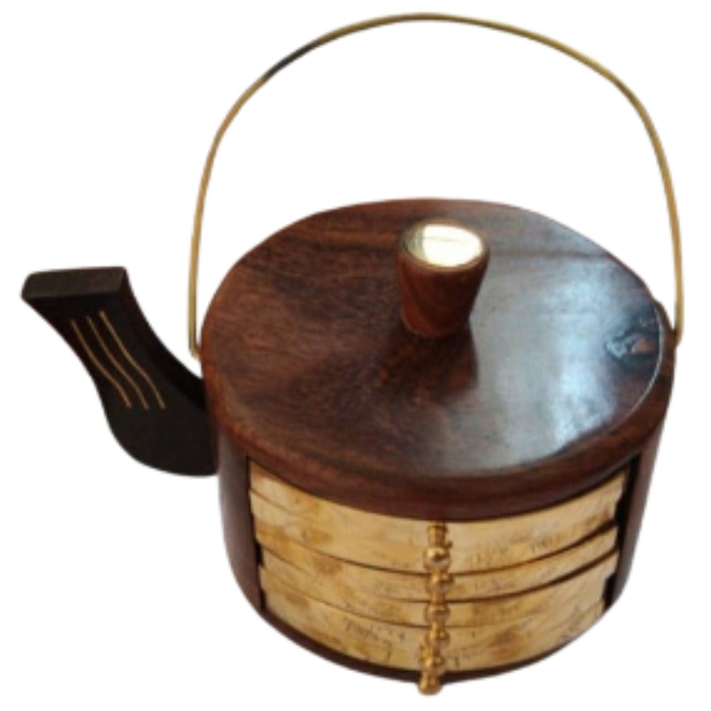 Kettle Shaped Wooden Coaster Set, 7 CM Length