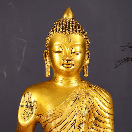 14-inch Pure Brass Buddha Statue in Abhaya Mudra Blessing Pose