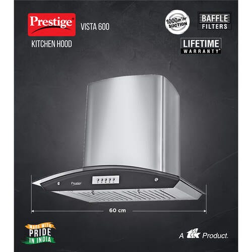Prestige Vista 600 Kitchen Hood Chimney - Turbo Suction - 1000m3/hr