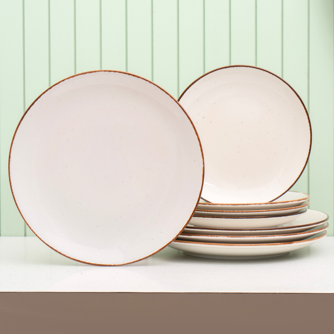 Grains Ivory Porcelain Dinner Set- 8 piece, For Family of 4