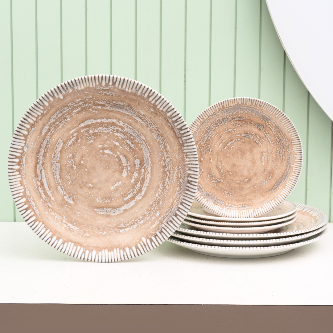 Textures Ground Porcelain Dinner Set- 8 piece, For Family of 4