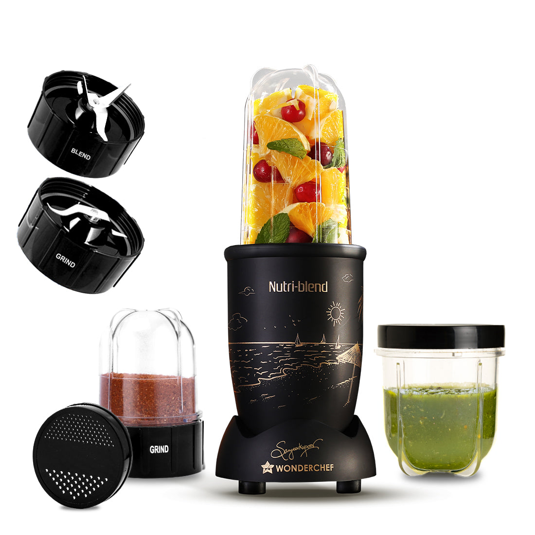 Nutri-blend Mist 500W Mixer Grinder, 22000 RPM, Smoothie Maker-Masala Grinder-Chutney Blender, 3 Unbreakable Jars, Limited Edition, Recipe Book by Chef Sanjeev Kapoor, 2 Yr Warranty, Black
