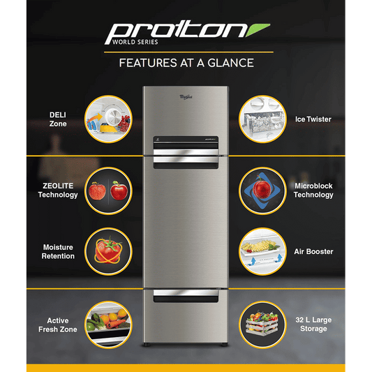 Whirlpool Protton 215 Litres Frost Free Triple Door Refrigerator with 6th Sense ActiveFresh Technology (20807, Alpha Steel)
