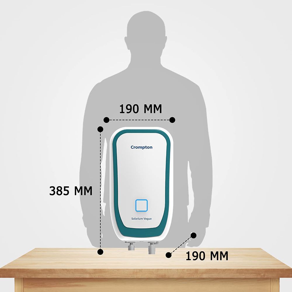 Crompton Solarium Vogue 3 Litre Vertical Instant Geyser with Rust Proof (White & Turquoise Blue)