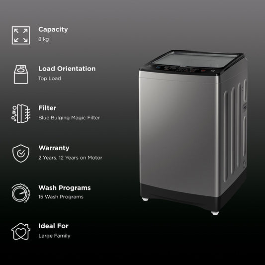 Haier 8 kg Fully Automatic Top Load Washing Machine (HWM80-H826S6, In-built Heater, Jade Silver)