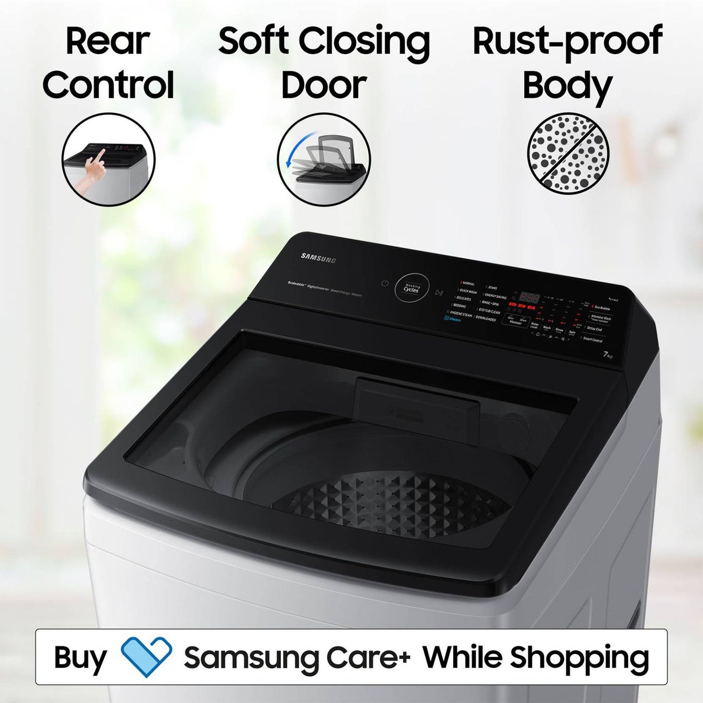 SAMSUNG 7 Kg 5 Star Wi-Fi Inverter Fully Automatic Top Load Washing Machine (WA70BG4582BYTL, Ecobubble Technology, Lavender Grey)