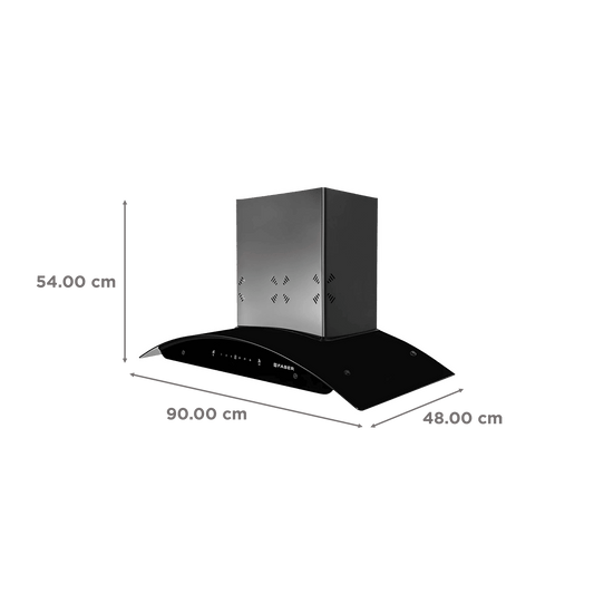 FABER Hood Ellora 3D IN HC SC BF BK 90cm 1400m3/hr Ducted Auto Clean Wall Mounted Chimney with Baffle Filter (Black)