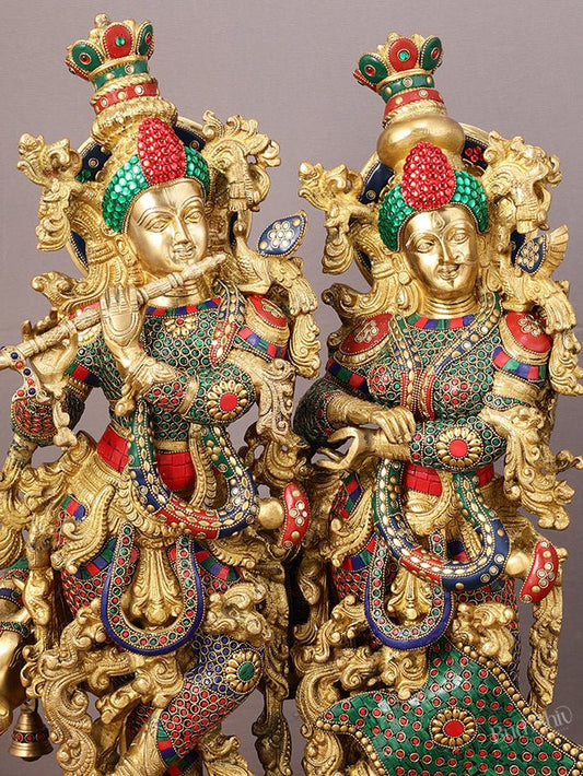 29" Superfine Large Brass Radha Krishna with cow Idol 29"