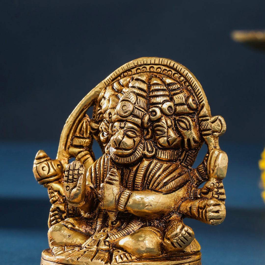 Brass Sitting Panchmukhi Hanuman Idol (3.5 Inch)