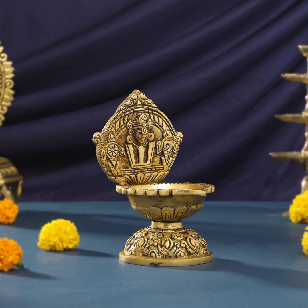 Brass Balaji Shankh Chakra And Namah Diya (6.5 Inch)