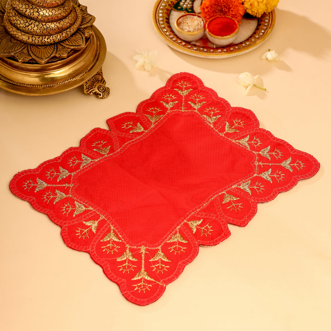 Sequin Work Red Velvet God Pooja Asana