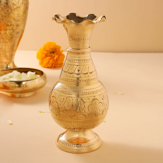 Brass Hand carved Flower Vase (10.2 Inch)