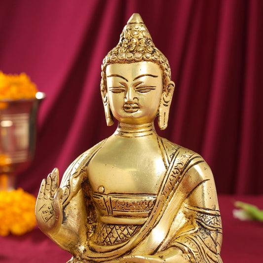 Brass Handcarved Blessing Buddha (9.5 Inch)