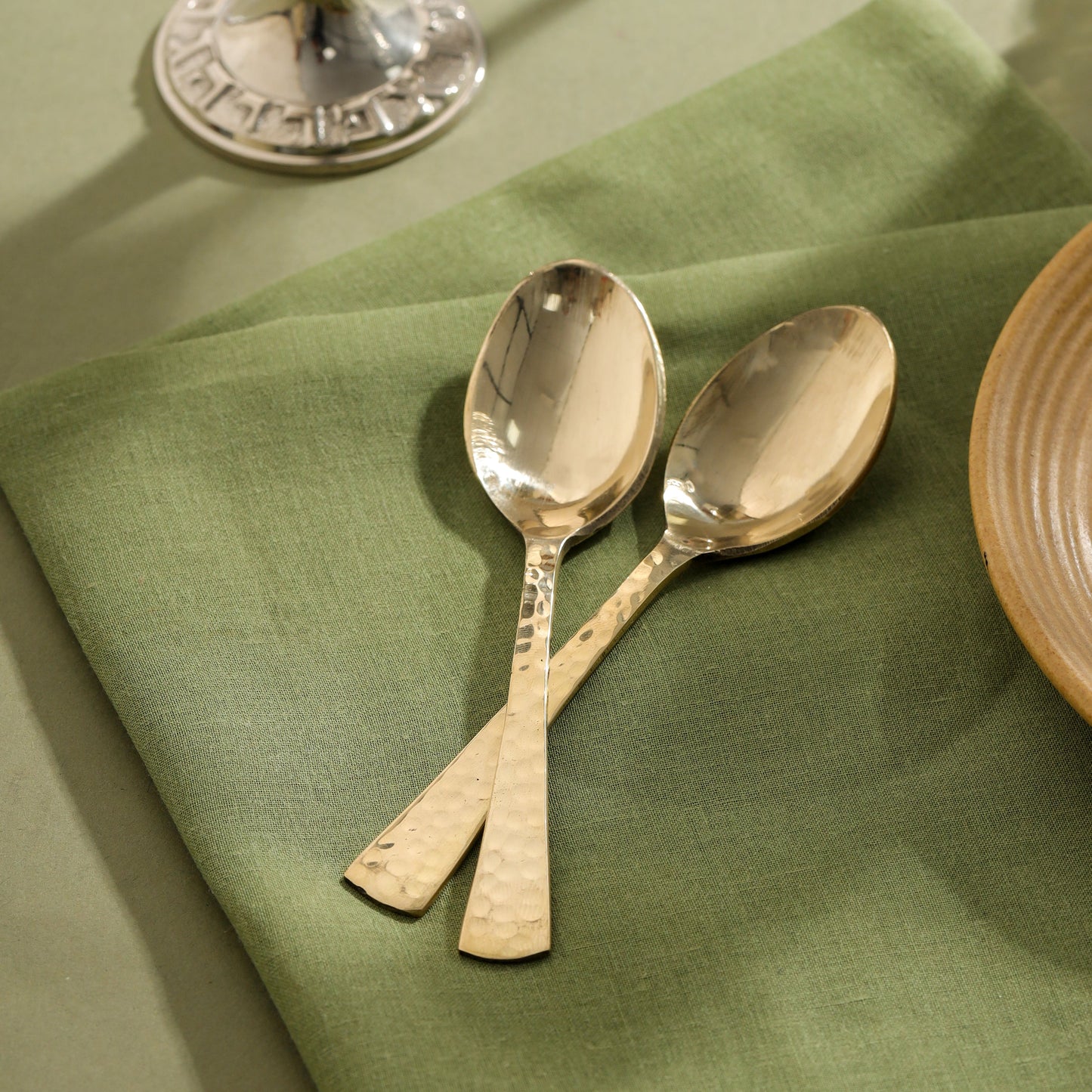 Brass Spoon Pair– Hammered Design (5.5 INCH)