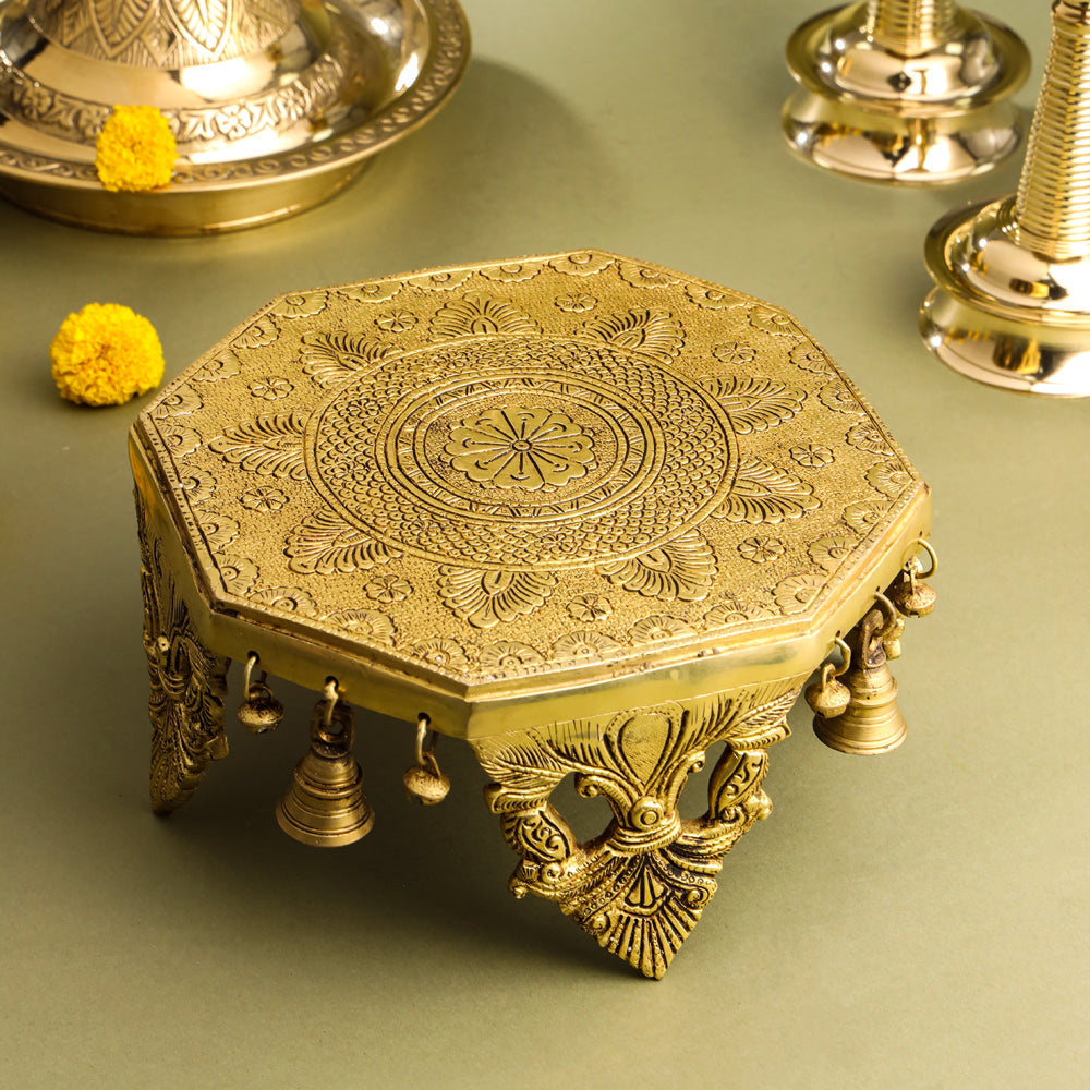 Brass Chowki With Bells (5 Inch)