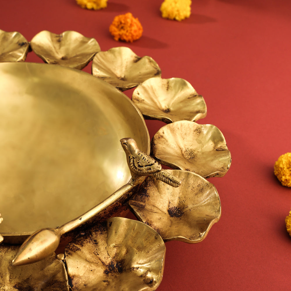 Brass Designer Flower And Butterfly Urli (4.8 Inch)