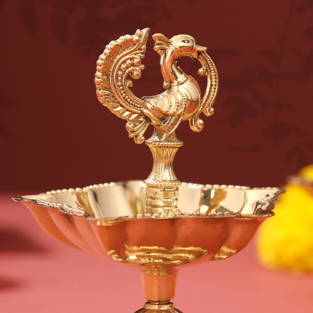 Brass Peacock Five Petal diya