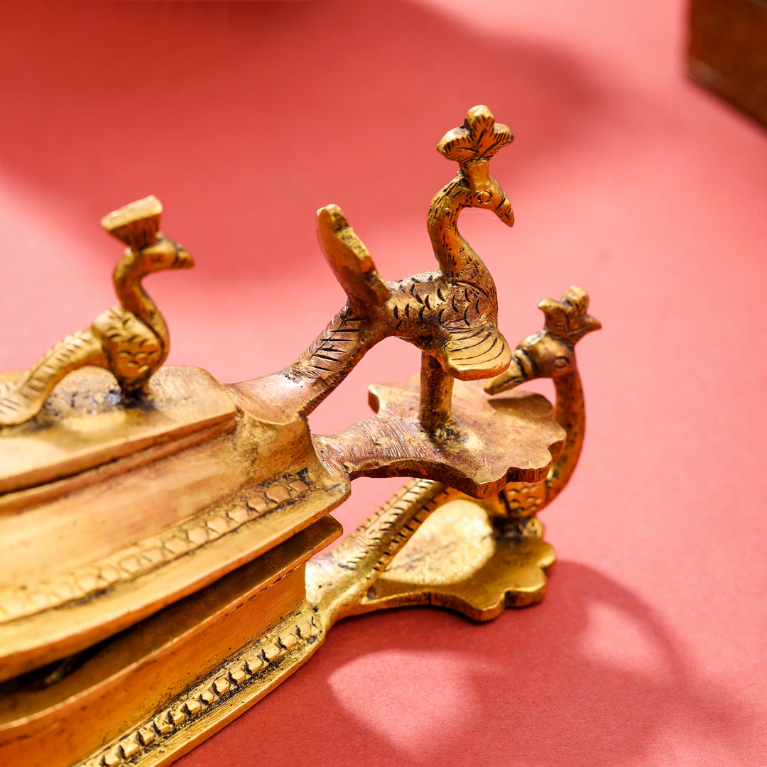 Brass Seven Peacock Kumkum Box (4.5 Inch)