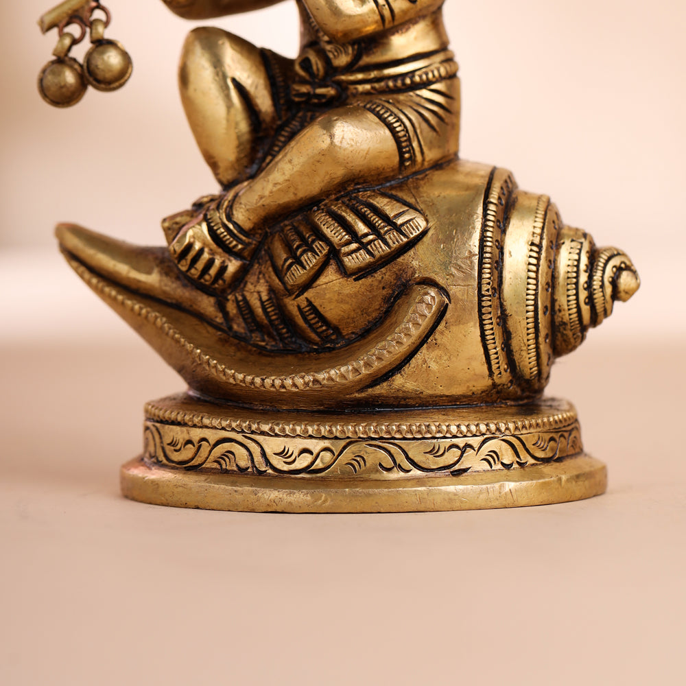 Brass Superfine Lord Krishna Sitting On Conch (5 Inch)