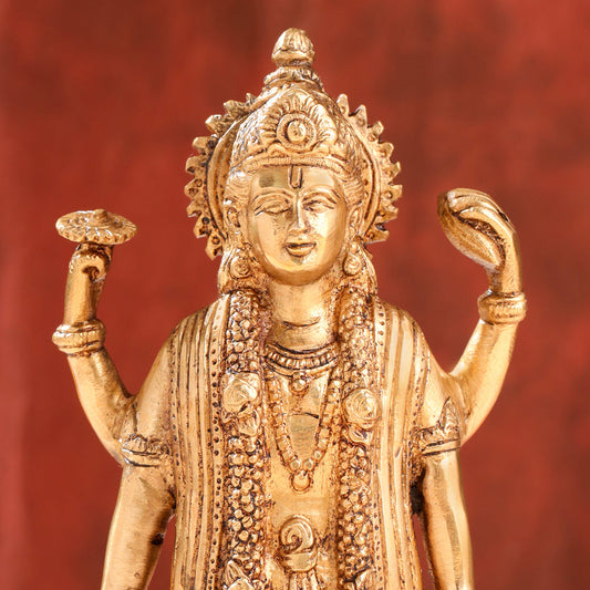Brass Lord Vishnu Idol On Lotus (9 Inch)