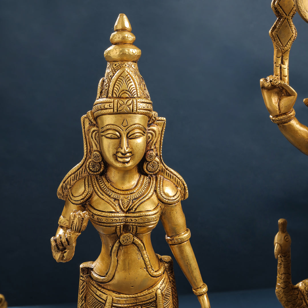 Brass Lord Murugan With Devasena And Valli Statues (23.5 Inch)
