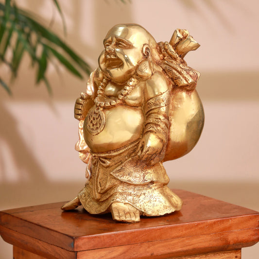 Brass Laughing Buddha Statue (9.5 Inch)