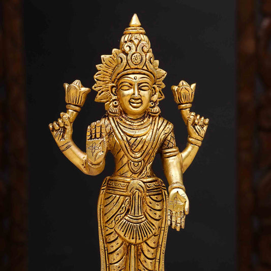 Brass Standing Goddess Lakshmi Idol (9 Inch)