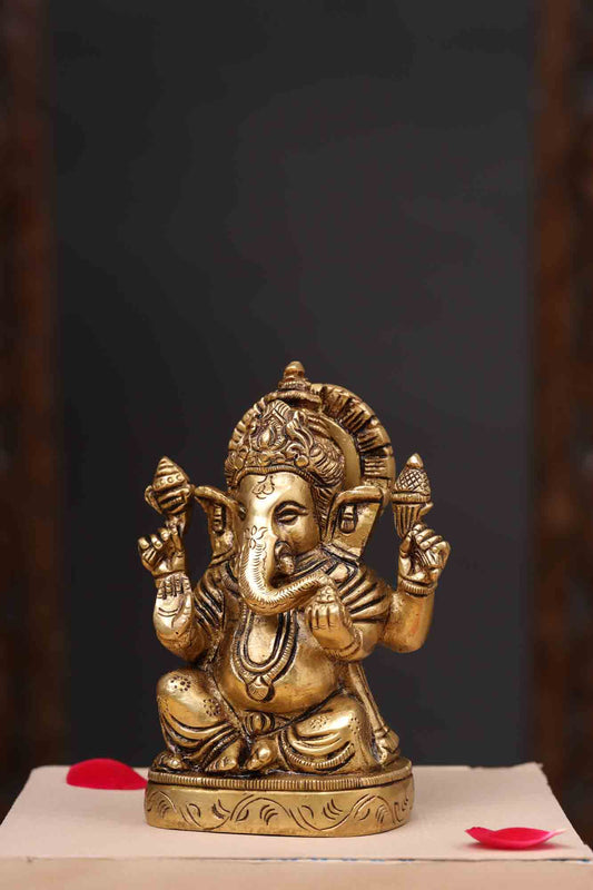 Brass Blessing Ganesha Idol (4.5 Inch)