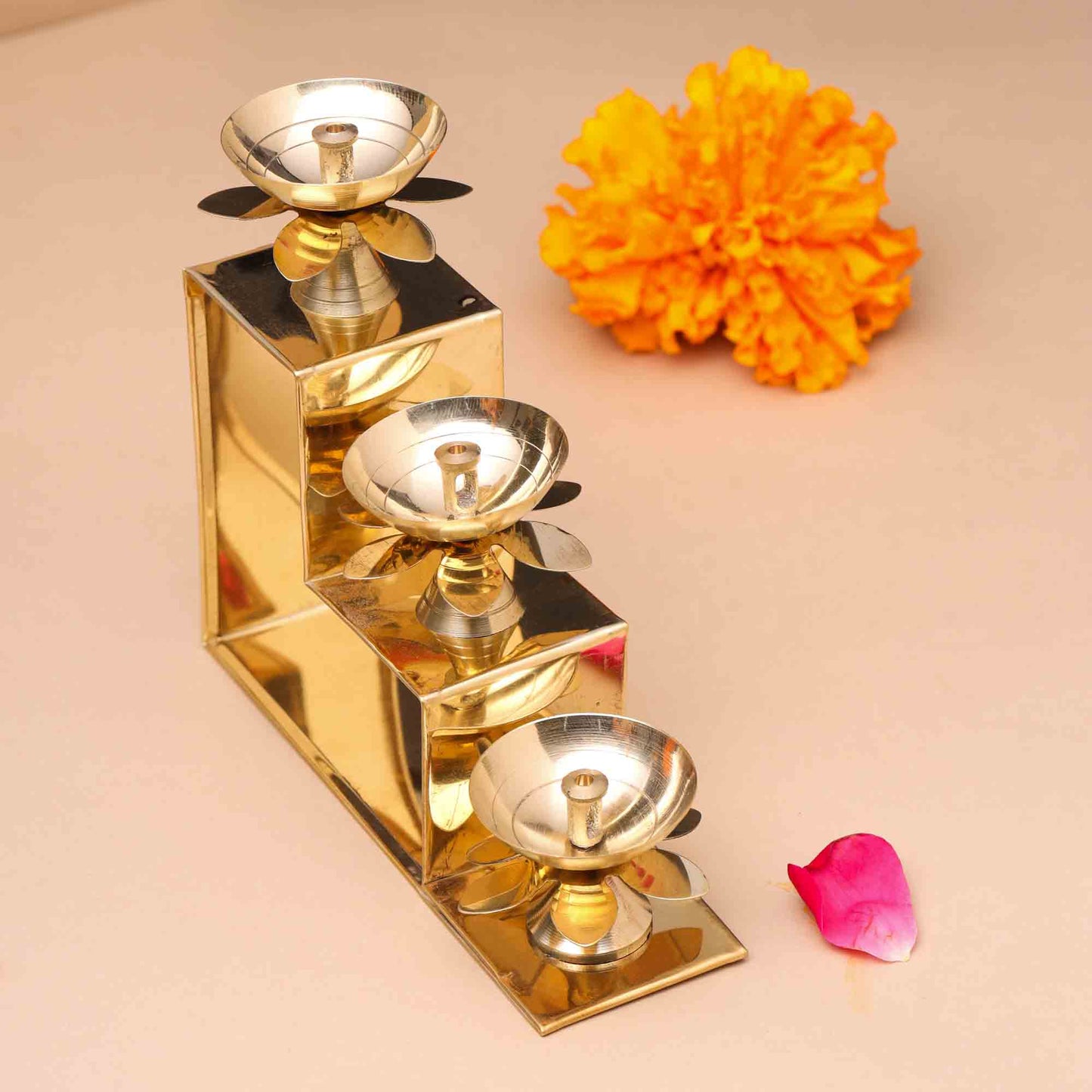 Brass Three Step Decorative Akhand Diya(5 Inch)