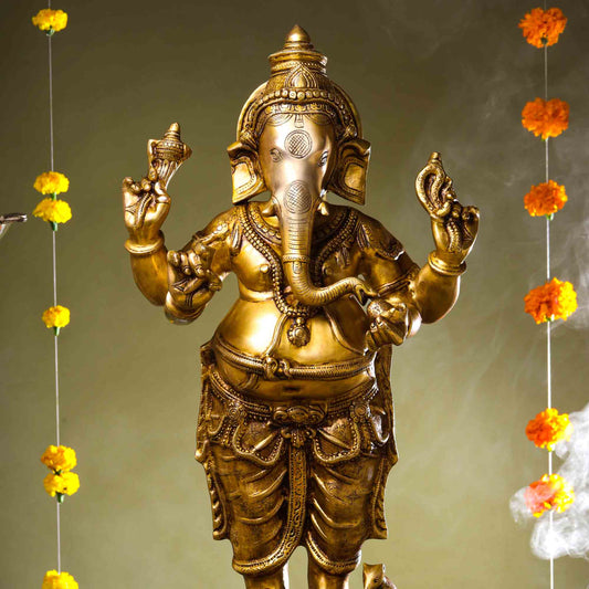 Brass Superfine Standing Ganesha Statue (27 Inch)