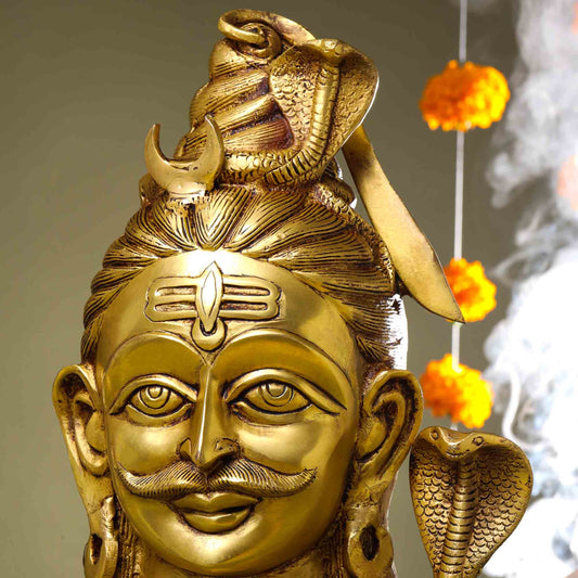 Brass Shiva Head Statue (12 Inch)