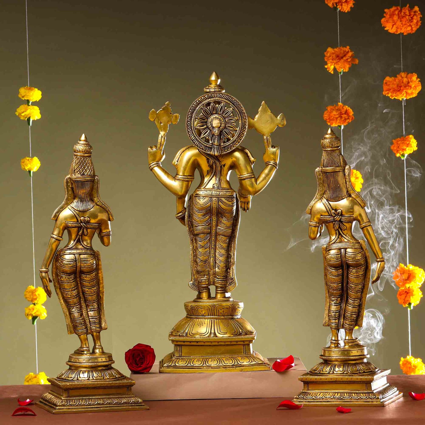 Brass Lord Balaji with Sri Devi and Bhudevi Idols Set