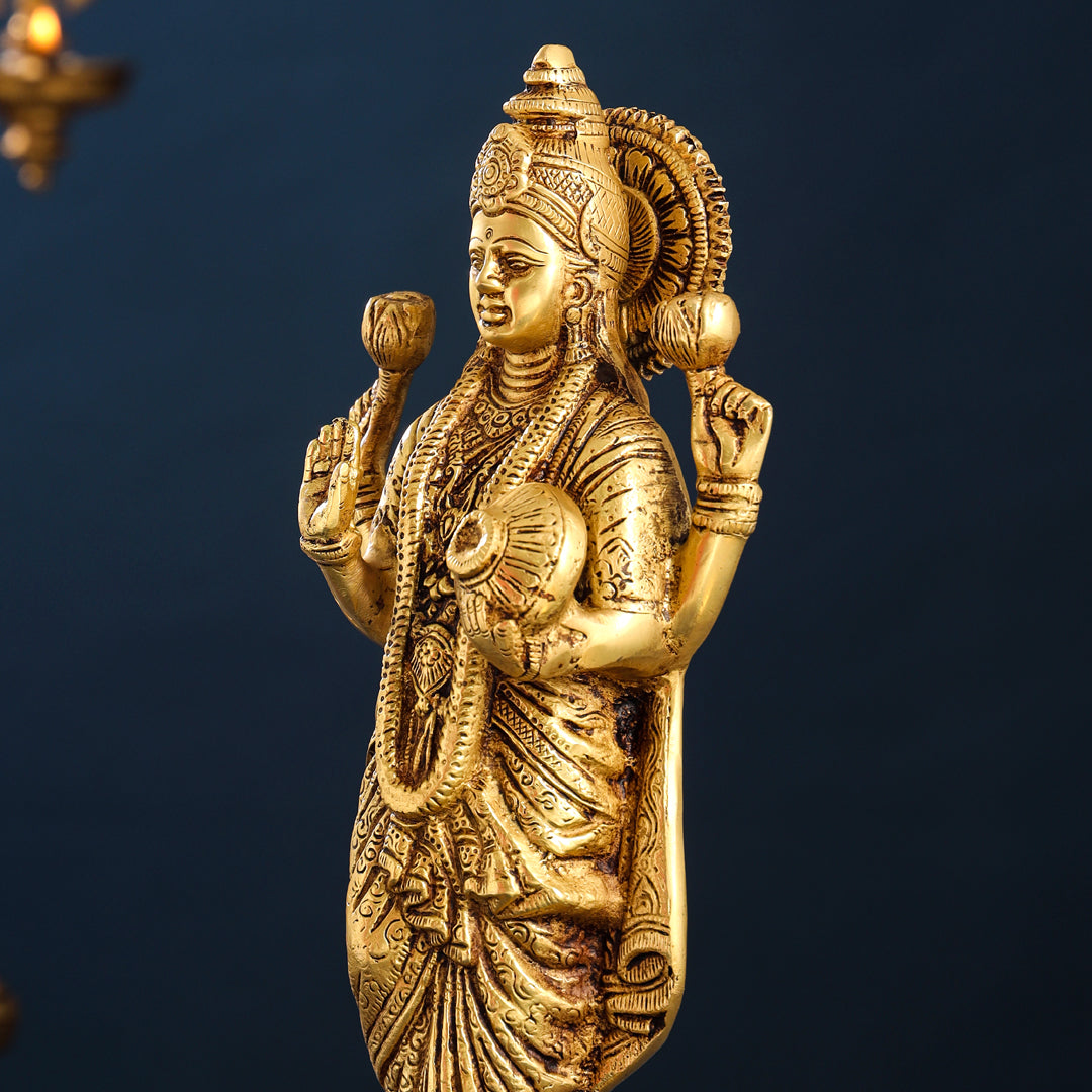 Brass Standing Goddess Lakshmi Idol (15 Inch)