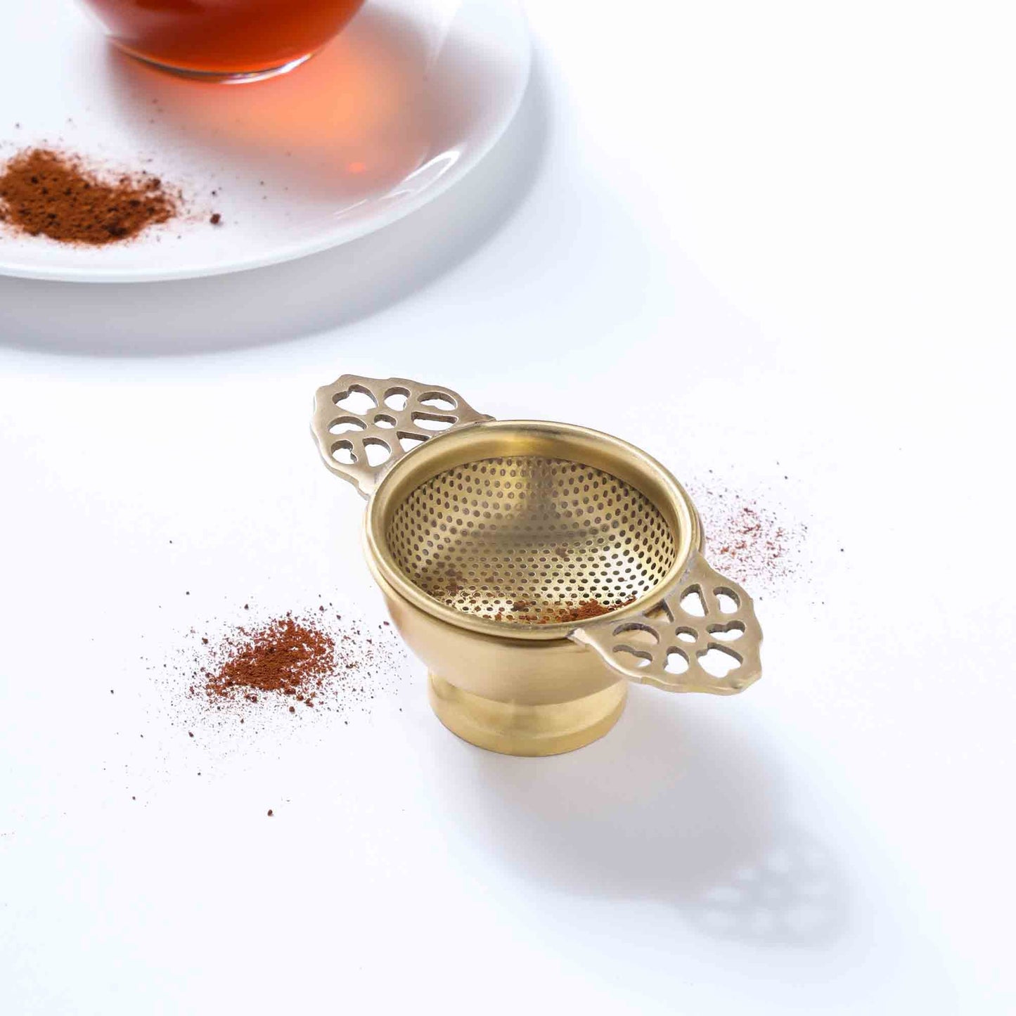Brass Double Leaf Tea Strainer With Bowl (1.5 Inch)