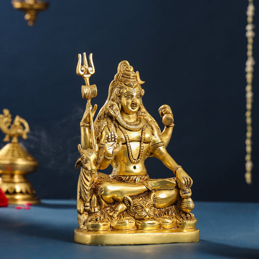 Brass Shiva With Nandi Idol (9.5 Inch)