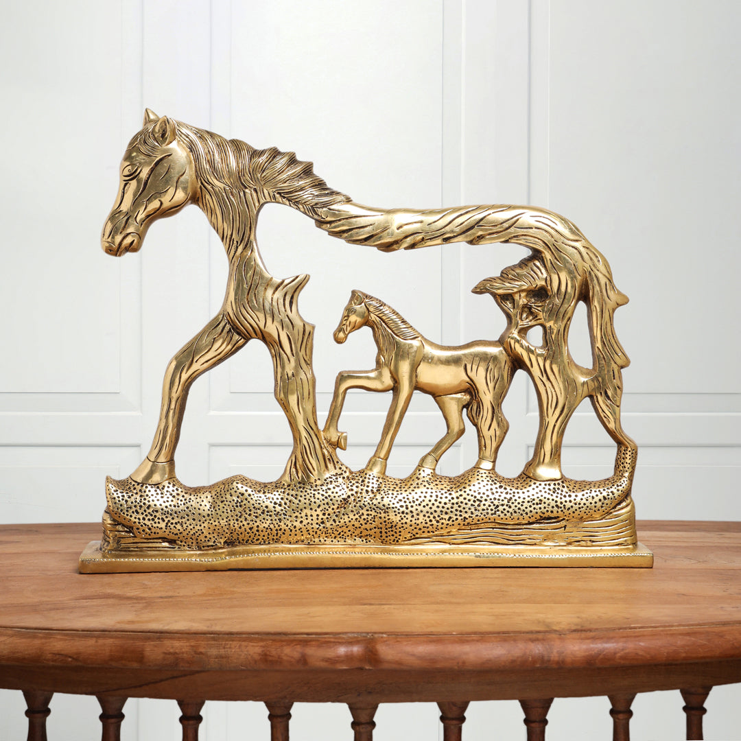 Brass Modern Horse Showpiece (12 Inch)