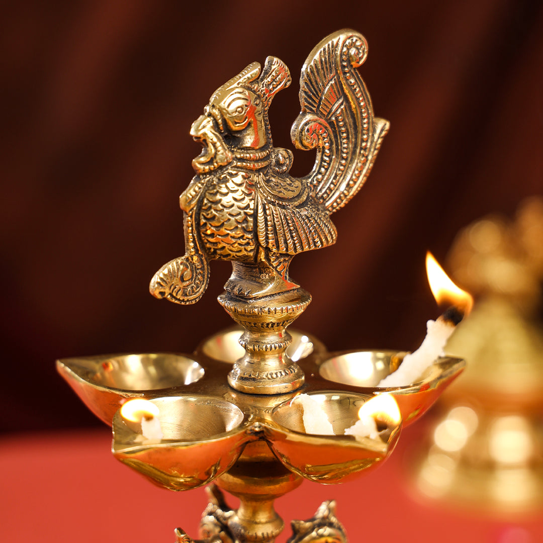 Brass Ten Petal Peacock Long Lamp (14 Inch)