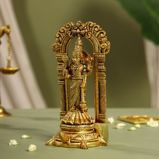 Brass Lord Vishnu Idol On Tortoise (8 Inch)