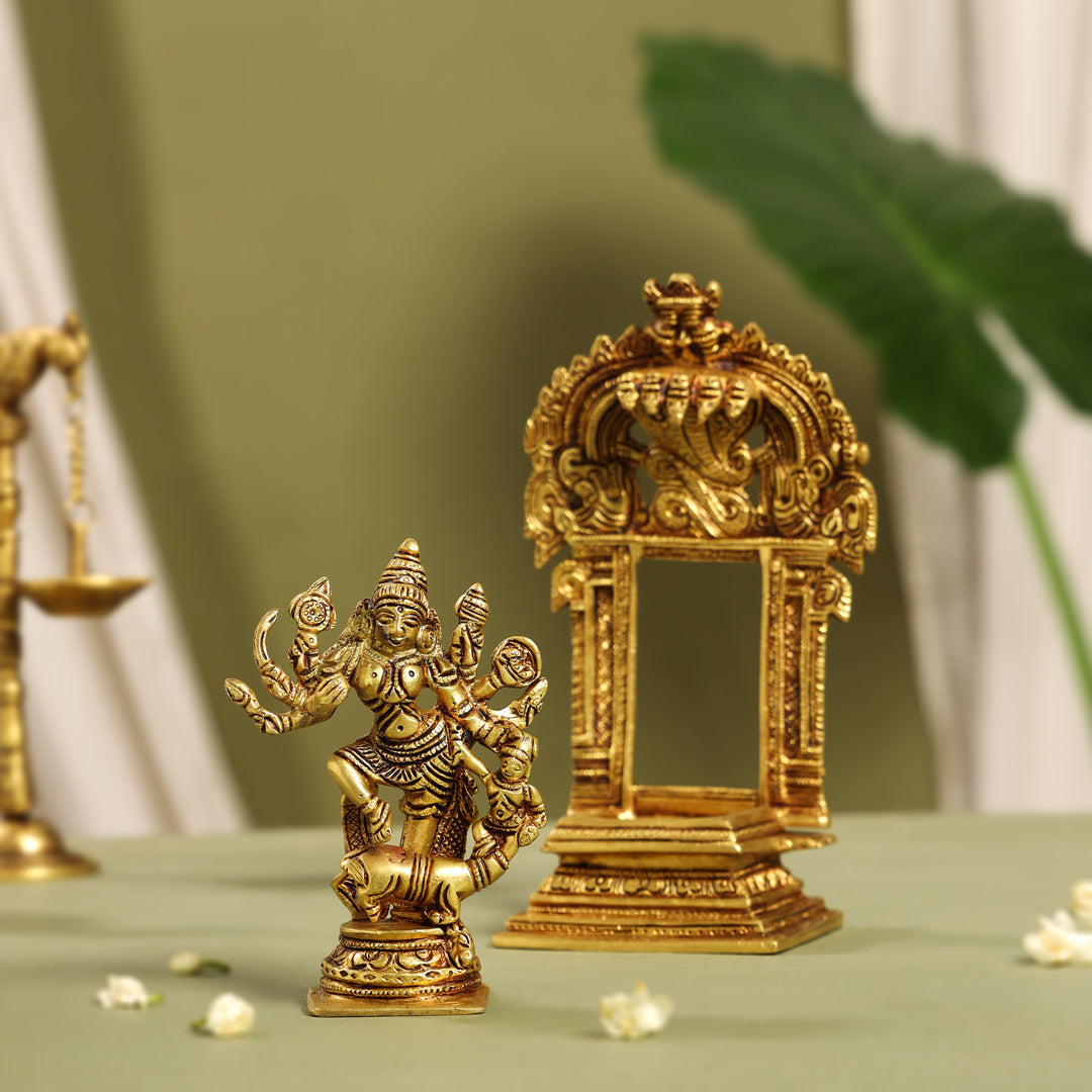 Brass Goddess Mahishasura Mardini Idol (8 Inch)