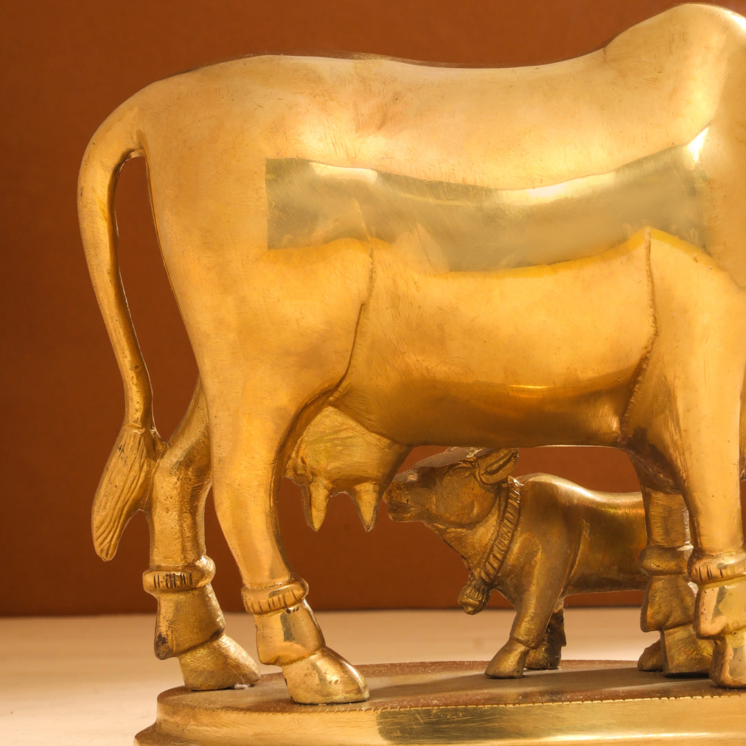 Brass Kamdhenu Cow With Calf Idol (6 Inch)