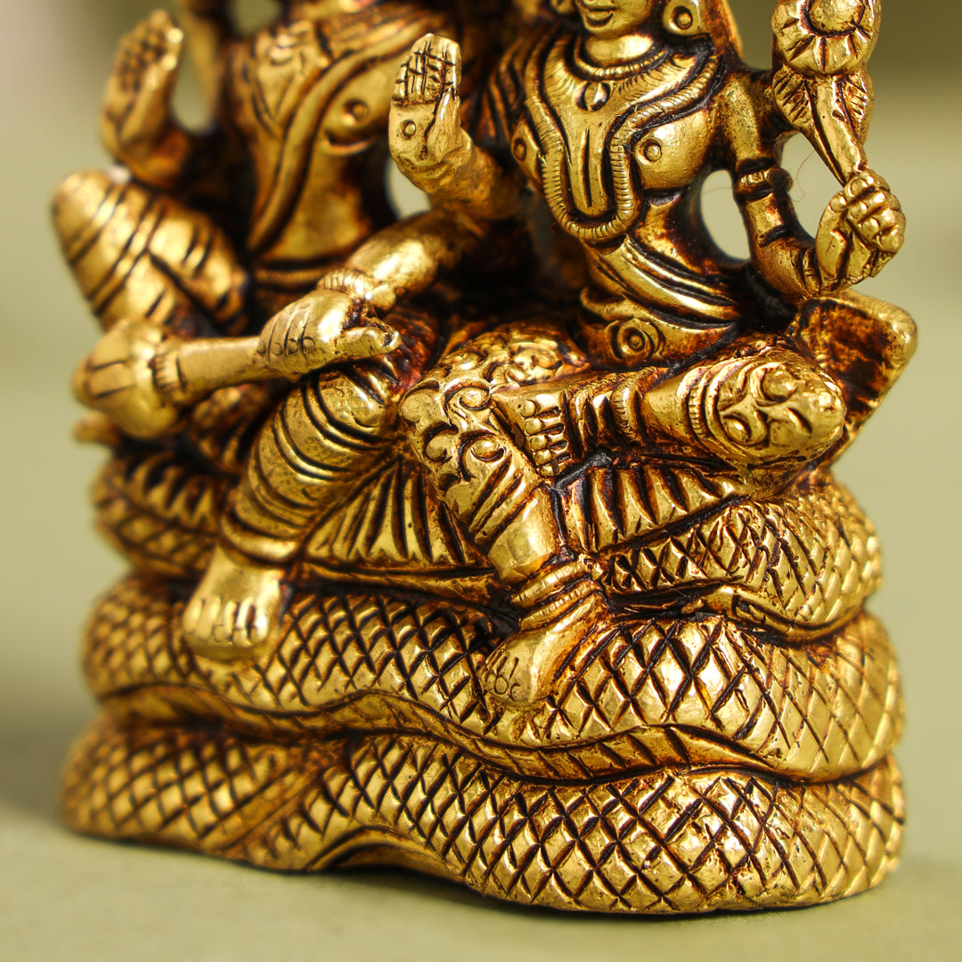 Brass Vishnu Lakshmi On Sheshnag Idol (4 Inch)