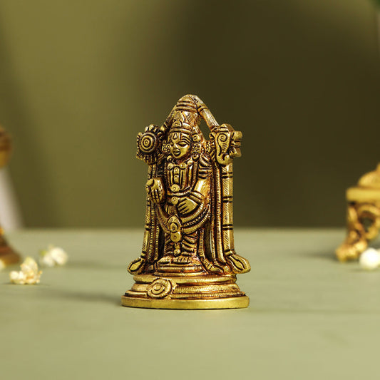 Brass Tirupati Balaji/Venkateshwar Idol (3.8 Inch)