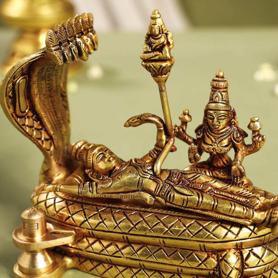 Brass Superfine Vishnu With Lakshmi On Sheshnaag Statue (5.2 Inch)